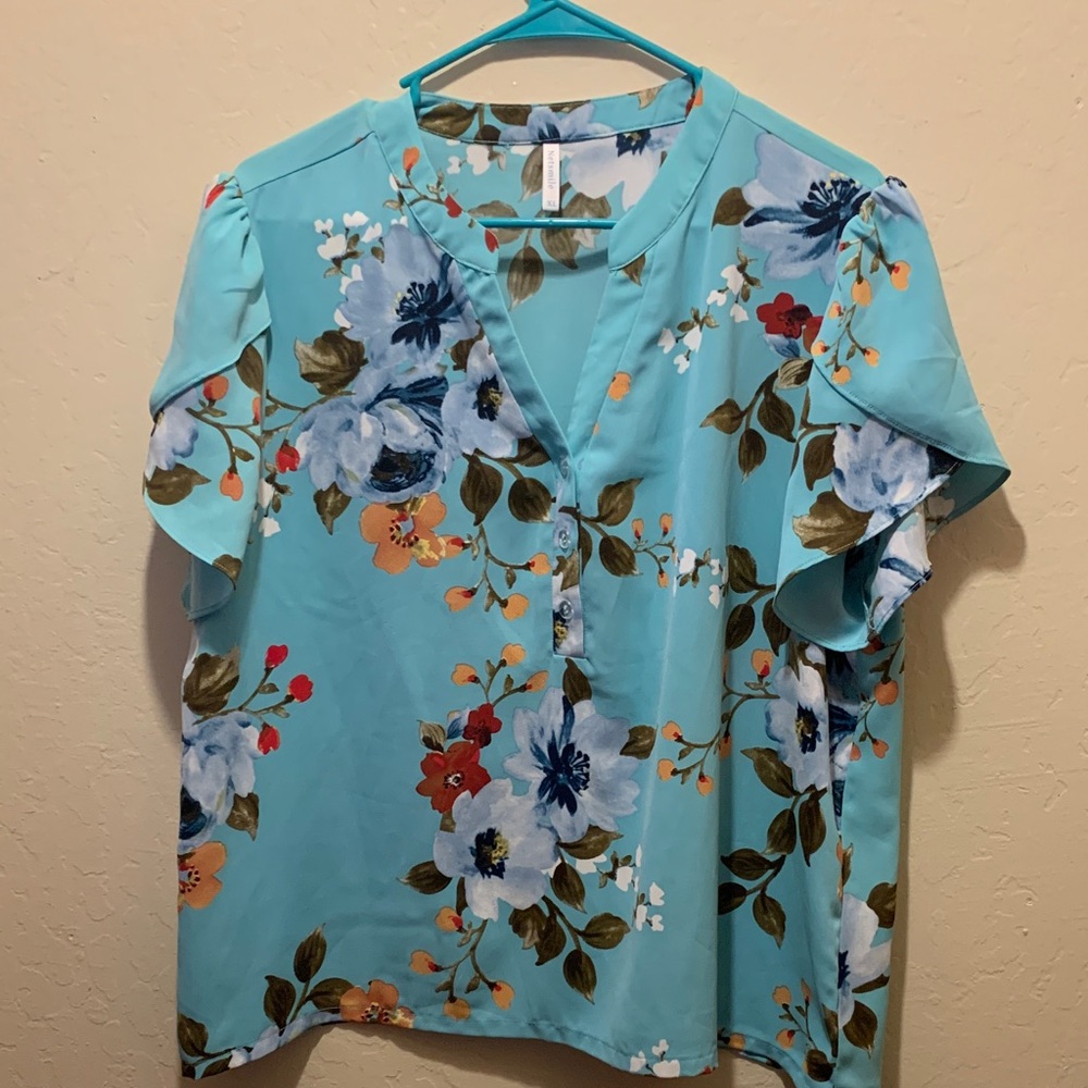 Elegant Floral Blue Blouse